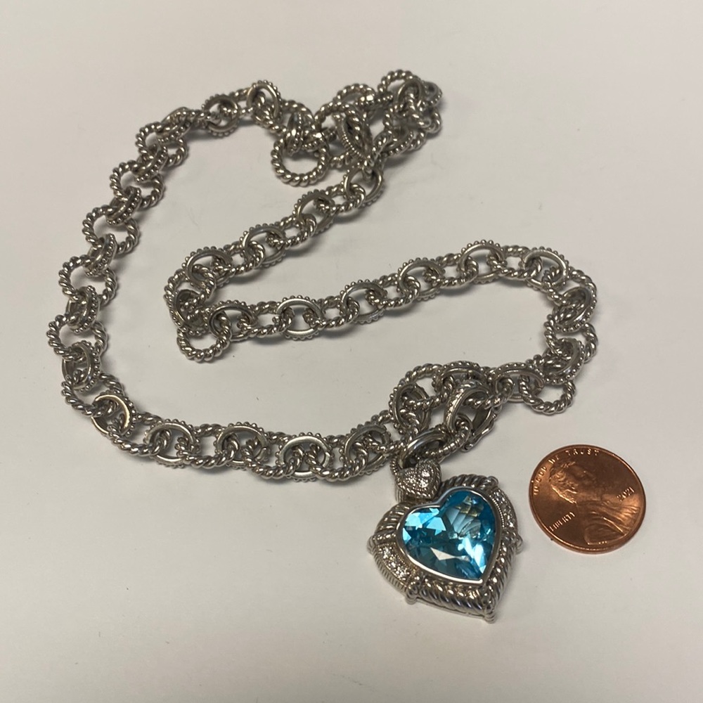 Beautiful Judith Ripka blue topaz heart necklace